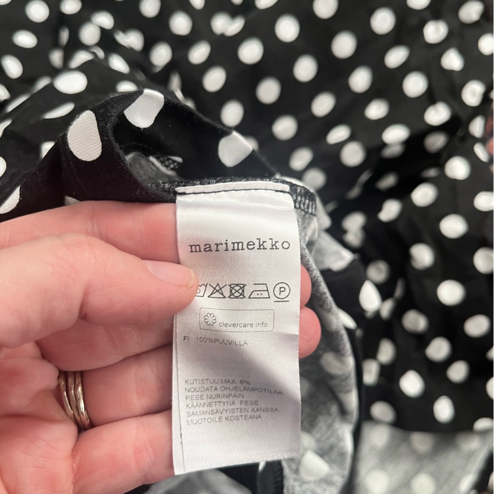 Marimekko Pallo shift black white polka dot cotton pockets midi S - Picture 8 of 9